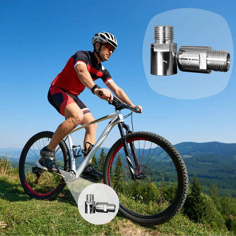 Cyclist with bike showing Bike Pedal Extenders 20mm Chrome Molybdenum Pedal Spacers Pair For 9 Sixteen Inch Threaded Pedals in detail