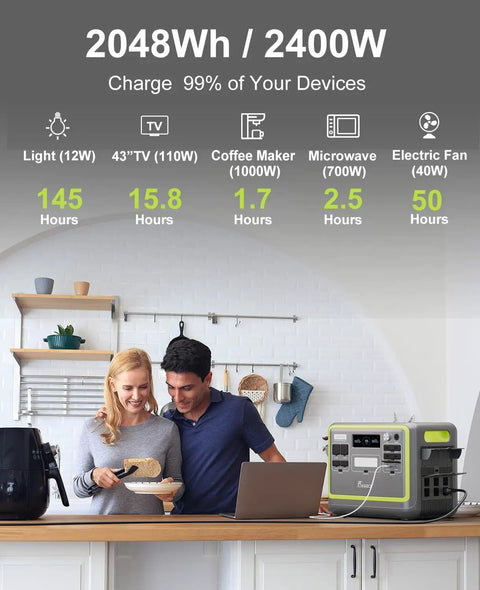 Image of Heavy Duty Portable Power Station With 2048Wh Lifepo4 Battery And 2400W Ac Output in kitchen with couple using device.