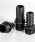 Three Size Nozzle Kit For Fountain Pump Replacement Adapters For Aquarium Fish Tank And Pond Durable ABS Plastic Weatherproof Leak Free Threaded Connection For A Tight Stable Fit shown in 3 sizes on white background.
