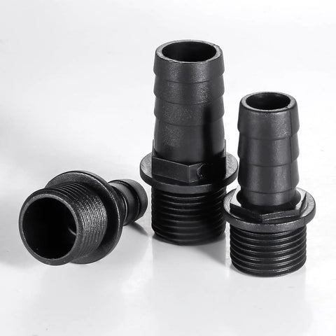 Three Size Nozzle Kit For Fountain Pump Replacement Adapters For Aquarium Fish Tank And Pond Durable ABS Plastic Weatherproof Leak Free Threaded Connection For A Tight Stable Fit shown in 3 sizes on white background.