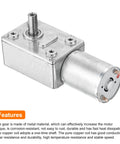 12V Worm Gear Motor 120 RPM Beefy Torque Reduction Drive with 6mm D Shaft in silver, side view