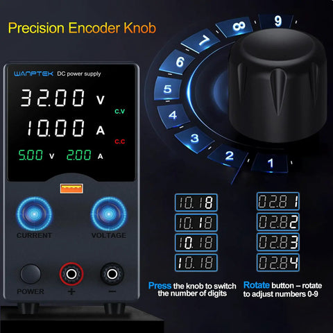 Pro Grade Adjustable DC Power Supply 30V 10A With Precision Encoder Knob 4 Digit LED Display USB Fast Charge Real Time Output Readout