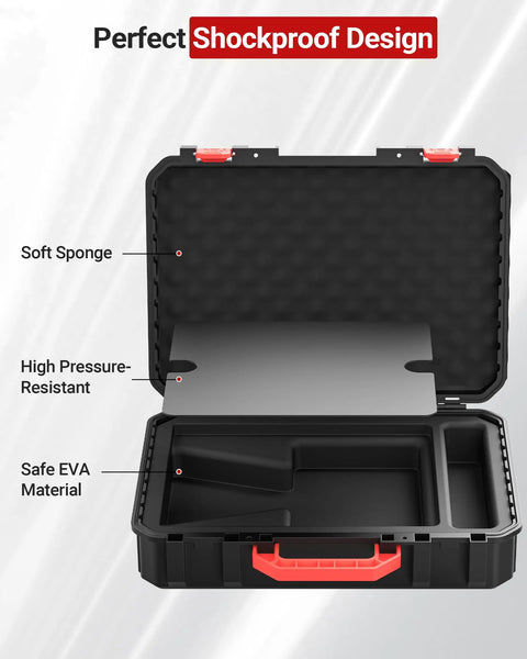 Open waterproof hard case for Starlink Mini Kit showing shockproof sponge and EVA material compartments.