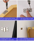 Installation steps for Heavy Duty Stainless Steel Picture Hanging Brackets 4 Pairs Interlocking Flush Mount Hooks for photo frames.