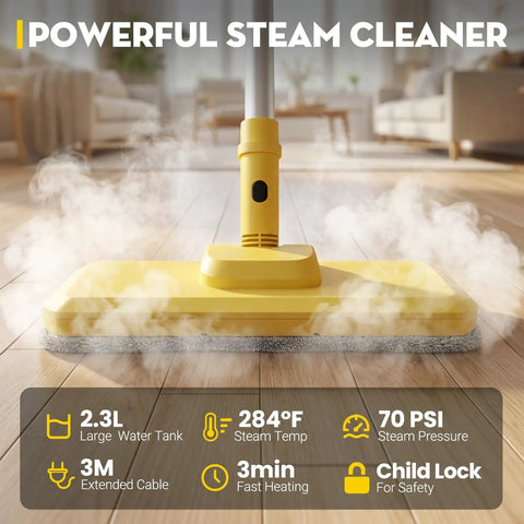 Heavy Duty Steam Cleaner Blasts 284 Degree Vapor And 70 Psi Force To Crush Stubborn Grime No Sweat Commercial Grade Multi Surface Cleaner Eases Through Kitchen Stains And Handles Deep Scrubbing Tasks Like A Total Champ, yellow steam mop on hardwood floor.