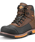 Brown Men's Steel Toe Work Boots with dual layer toe protection and TPU shield, non slip, water and oil resistant, side view.