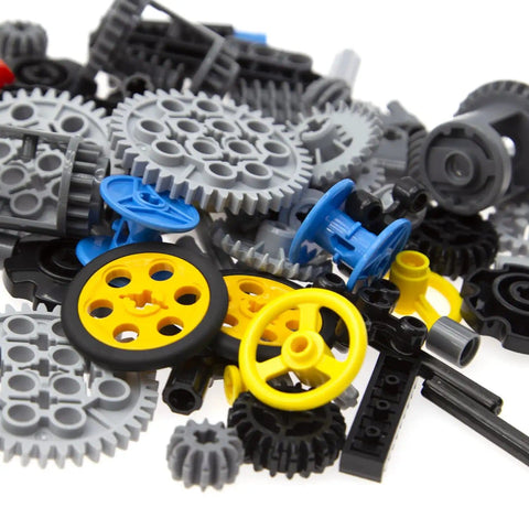 116 Piece Technic Parts Set With Gears, Axles, Pins, Connectors, Wheels And More For Builders In Bold Primary Colors