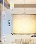 Slick Adjustable Plug In Pendant Light With Authentic Beige Linen Shade, 12in diameter, 9.05in height, featuring a dimmer switch.