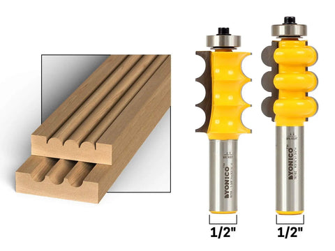 Pro Grade Molding And Trim Router Bit Set For Furniture With One And Three Eighths Inch Triple Bead And Triple Flute Moldings One Half Inch Shank For Table Mount Router Induction Brazed Tungsten Carbide Blades