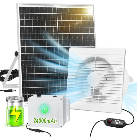 Powerful Solar Exhaust Fan With 24000mAh Battery For Day And Night Use, 25W 9.8In Ventilation For Chicken Coops, Greenhouses, Sheds And Outdoor Cooling, Waterproof Solar Powered Cooling Fan For Pets And Plants