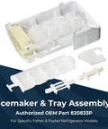 White Refrigerator Ice Maker Assembly 820833P Replacement Kit, components laid out for easy DIY install in household fridges.