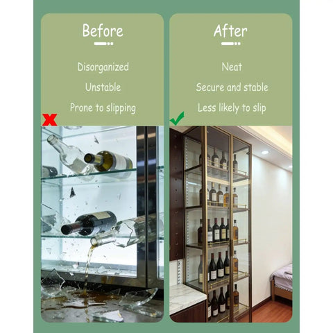 Before and after image showing the effects of Totally Bulletproof Brackets 4 Pack Adjustable Shelf Supports with Posts and Screws.
