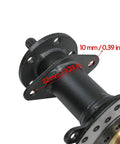 Close-up of Heavy Duty Go Kart Rear Axle Kit, 48V 1000W Electric Drive showing measurements and part of wheel hub brake.