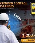 Engineer uses 2 In 1 Crane Remote With 656 Ft Wireless Range for industrial crane in shipping yard, showcasing remote's long-distance capability.
