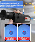 Handheld Fiber Optic Microscope with 400x Magnification, LED Coaxial Illumination, 2.5mm and 1.25mm Adapters in use