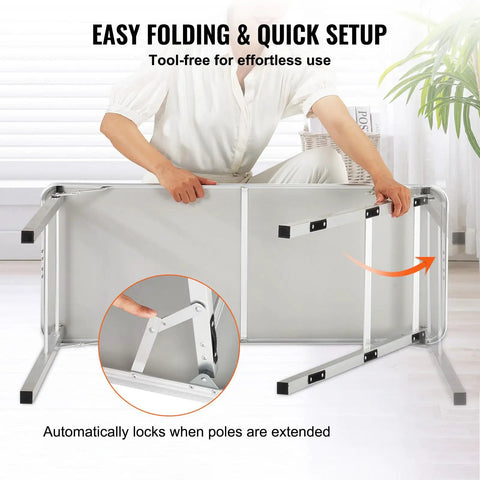 Foldable Portable Bar Table For Indoor And Outdoor Events With Carrying Case Storage Shelf And Black Skirt setup back view