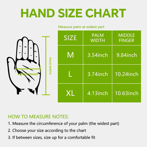 Hand size chart for Heavy Duty Work Gloves For Men With ANSI Cut Level A5 Protection, showing sizes M, L, XL with measurements.