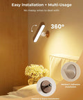 Solid Upgrade Set Of Two Rechargeable Walnut Wood Wall Sconces With Magnetic Mount And Remote Control Featuring 15 Rgb Colors 360 Degree Rotate Dimmable Led Bedside Lamps That Hits Different For Bedroom Decor And Living Room Vibes with 360-degree rotation and two installation methods.