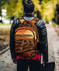 Retro Sunset Western Snake Printed Backpack for Everyday Use on person outdoors