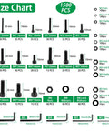All In One 1500 Piece Metric Fastener Kit With M2 Through M6 Socket Head Cap Screws, size chart for components