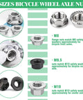 Three bicycle hub nuts M8, M9.5, M10 with safety washers 16Pcs Bicycle Hub Nut And Safety Washer Kit With 3 Size Nuts