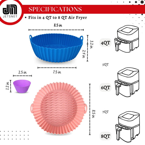 3-Pack Silicone Air Fryer Liners 8.5 Inch For 4 To 8 Qt No Mess Easy Cleanup Reusable Basket Inserts Heat Resistant Trays