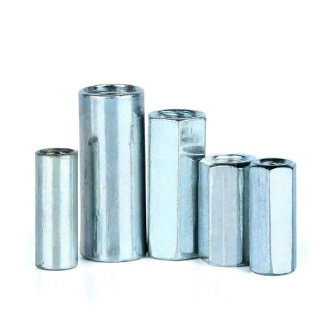 5 Pack M12 X 1.75 Thread Round Rod Coupling Nuts 36mm Long Zinc Plated Joint Nut Connector Kit For Industrial Fasteners 14mm Outer Diameter 5 Pieces For Indoor Outdoor Tough Use, five zinc plated nuts