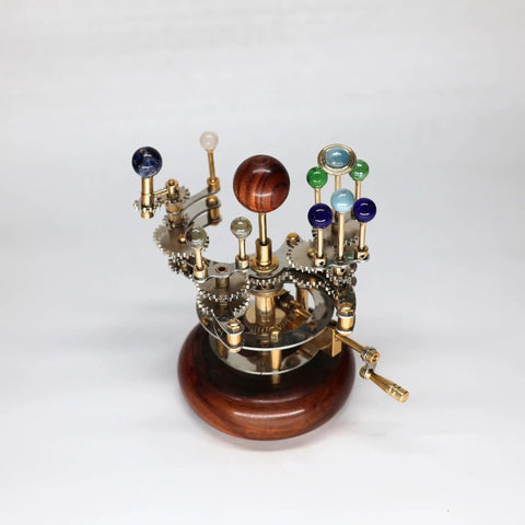 Antique Brass Orrery Desk Model, Handcrafted Vintage Gear System With Planetary Orbits From Mercury To Moon, 8 Inch Diameter