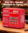 14 Piece ETORX Socket Set Pro Grade Female Torx Sockets For 1 Quarter Inch 3 Eighth Inch And 1 Half Inch Drives E4 Through E24 External Torx Sockets Built To Last And Gearhead Ready For Any Garage Job in red case with sockets displayed.