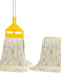 Heavy Duty Commercial Cotton Mop Set With 59 Inch Long Handle And Extra Replacement Head Including Two Large Mop Heads