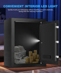 Open 3.5 Cu Ft Home Safe With Fireproof And Waterproof Steel Security Box, Electronic Keypad Access, LED sensor light showing cash and coins inside.