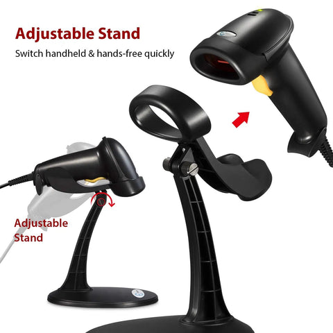 Wired Barcode Scanner With Adjustable Stand And Auto Sensor 1D USB Laser Scanner For Windows Mac Linux Plug And Play Handheld Barcode Reader