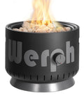 17 Inch Compact Propane Fire Pit With 58000 BTU Lightweight Outdoor Heater featuring flames, pumice stones, sleek black design.
