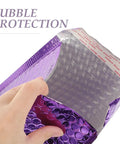 Close-up of Purple Self Seal Bubble Mailers 18x23cm, 10 Pack, Thickened Aluminum Foil Padded Envelopes showing bubble interior.