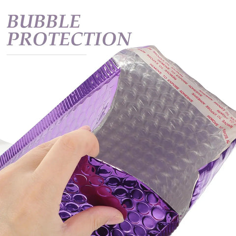 Close-up of Purple Self Seal Bubble Mailers 18x23cm, 10 Pack, Thickened Aluminum Foil Padded Envelopes showing bubble interior.