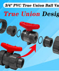 Two Pack Three Quarter Inch True Union Ball Valves SCH80 PVC Shut Off Valve With Double Slip Socket Connection