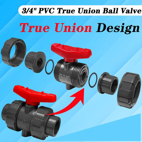 Two Pack Three Quarter Inch True Union Ball Valves SCH80 PVC Shut Off Valve With Double Slip Socket Connection