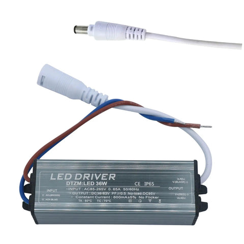 Outdoor Waterproof LED Driver Power Supply 600mA 36W, DC 36-65V Output For LED Strips And Modules, Wide 85-265V AC Input, Industrial Grade Lighting, Perfect For DIY Fixes And Home Projects. metal LED driver with wired connectors