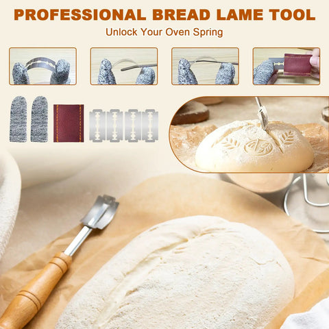 Professional bread lame tool set from All In One Sourdough Starter Kit With Glass Starter Jar, 9 Inch Proofing Basket.