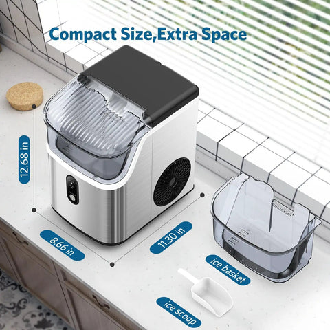 Nugget Ice Maker Countertop Portable Chewable Pellet Ice Machine With Auto Cleaning Function 34 Lbs Per 24 Hours Durable Stainless Steel Body Silver