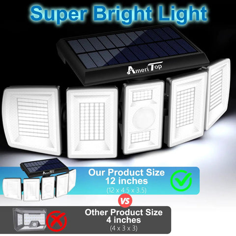Cordless Solar Motion Sensor Lights Outdoor So Bright, 300 LED 6500K Flood Light With 5 Adjustable Heads, IP65 Waterproof