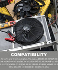 Premium 40 Amp 12V Cooling Fan Relay Thermostat Switch Kit with cooling fan on radiator for engine cooling compatibility.