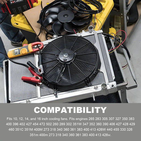 Premium 40 Amp 12V Cooling Fan Relay Thermostat Switch Kit with cooling fan on radiator for engine cooling compatibility.