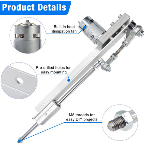 Heavy Duty 24V Telescopic Linear Actuator With Adjustable Stroke 1.18 To 6 In 30 Lbs Push Force At 160 RPM High Torque