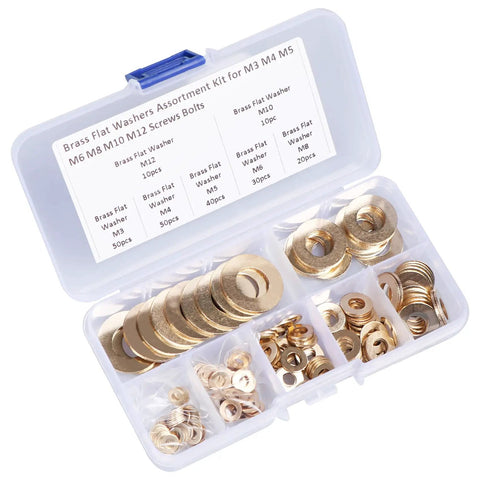 210 Piece Metric Brass Flat Washers Assortment Kit Heavy Duty All In One Durable Corrosion Resistant Hardware Washers For Electrical Connections And Outdoor Projects M3 M4 M5 M6 M8 M10 M12 in organizer case