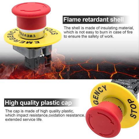 Red Mushroom Head Emergency Stop Push Button Switch 1 Pack Heavy Duty Metal Body With High Conductivity Built To Last Stop Button for Machinery Safety and Control Corrosion Resistant, red mushroom cap