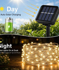 Outdoor Solar String Lights With 100 LEDs 33 Feet 8 Modes Weatherproof Fairy Lights For Patio Yard Christmas Tree Halloween Wedding Party Decor Warm White Glow Totally Lit Backyard Or Garden Vibe Easy To Install, solar panel and coiled lights