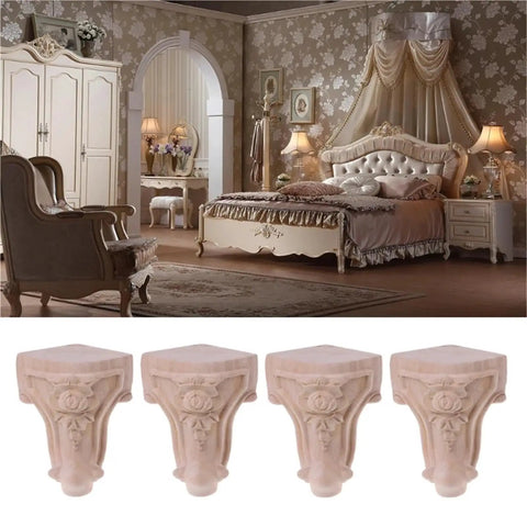 Four Pack Wooden Furniture Support Legs Replacement Feet For Sofa, Bed, Table And Cabinet, Right Angle Design
