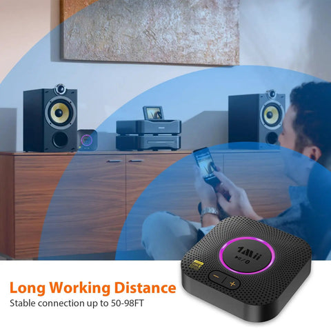 Bluetooth Receiver For Vintage Stereo With LDAC, Bluetooth 5.3 And AptX HD/LL, Hi-Res Wireless Audio on cabinet near user