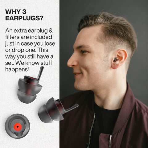Man wearing Reusable Motorcycle Earplugs For Riders With Wind Noise Protection And High Fidelity Filter Up To 26dB
